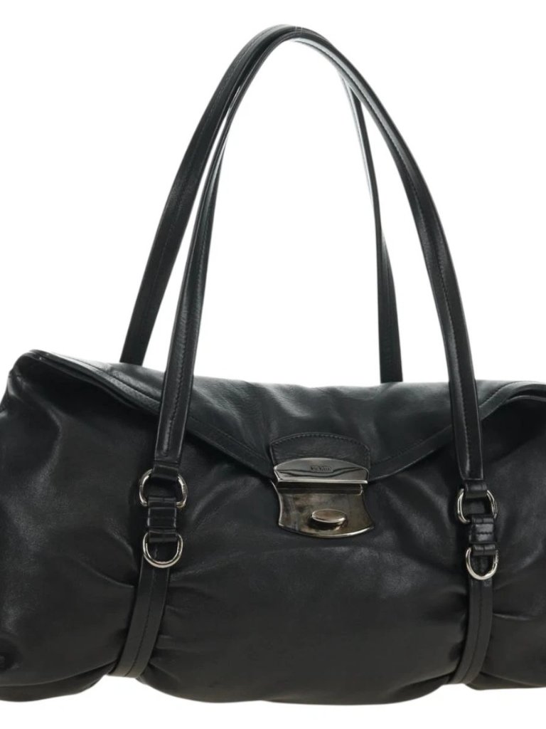 Prada Hand Bag Leather Black Silver Auth 189104v